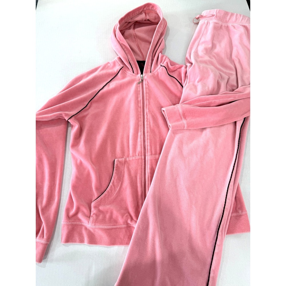 SB Active St. John's Bay Pretty in Pink Outfit Jacket Pants Size L Tall Velour